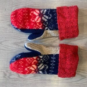 Red and Blue Knit Mittens